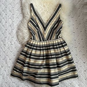 J crew factory metallic gold, black, beige striped v-neck dress size 0